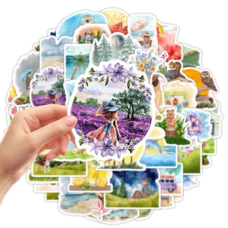 50PCS Stiker Pantai Musim Panas Stiker Estetika Stiker Cat Air Musim Panas Vinyl Tahan Air untuk Laptop Botol Air Scrapbook