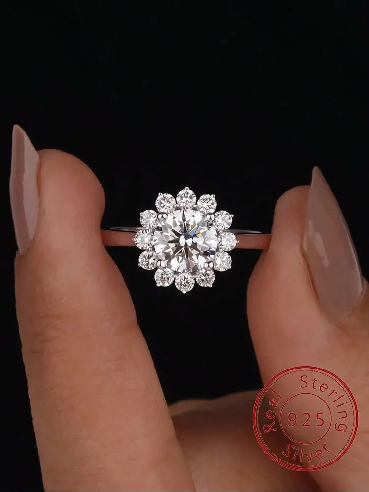 925 Sterling Silver Classic Gorgeous Sunflower Zircon Crown Ring For Women Engagement Wedding Luxury High Quality Fine Jewelry