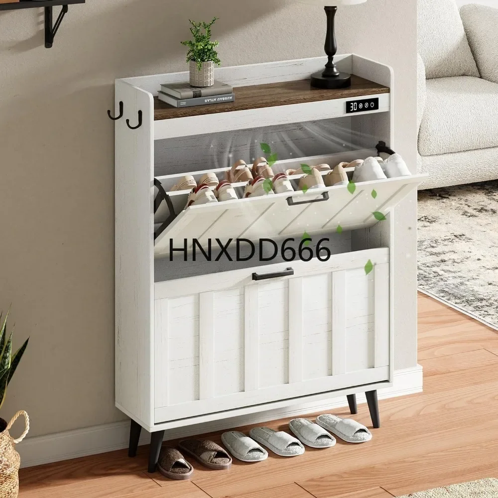 Shoe Storage Cabinet with 2 Flip Drawers, Deodorizing Shoe Organizer Storage Freestanding Hidden Slim Narrow Shoe Rack Cabinet