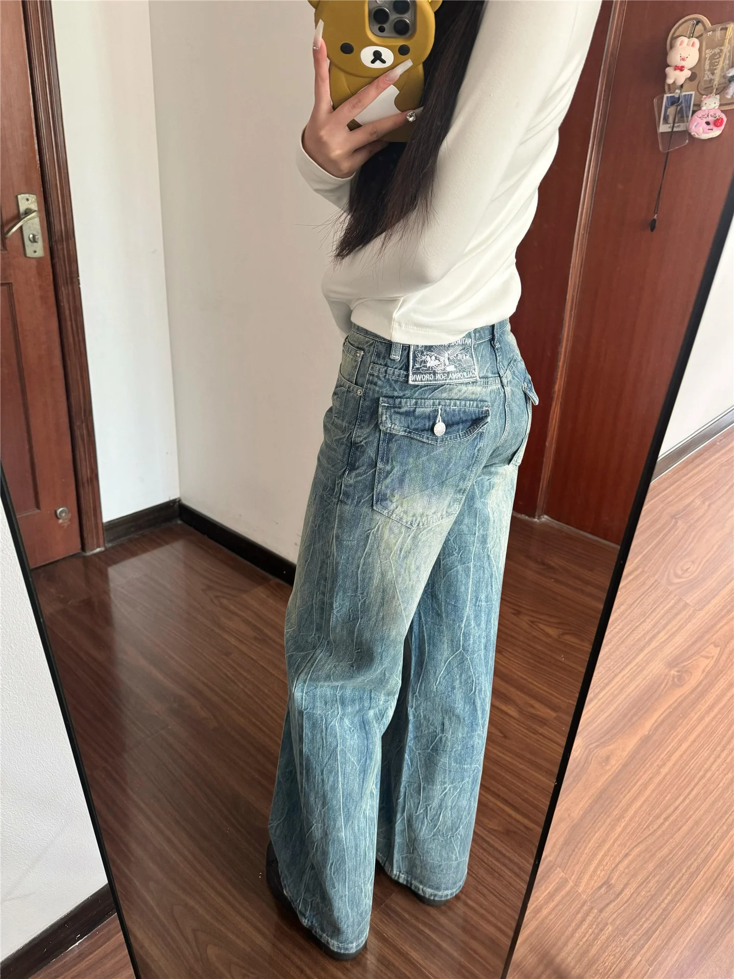 

Tall Women's Loose Fit Low Waist Wide Leg Denim Jeans Vintage Blue Casual Spring Pants Drapey Slimming Effect Floor Length