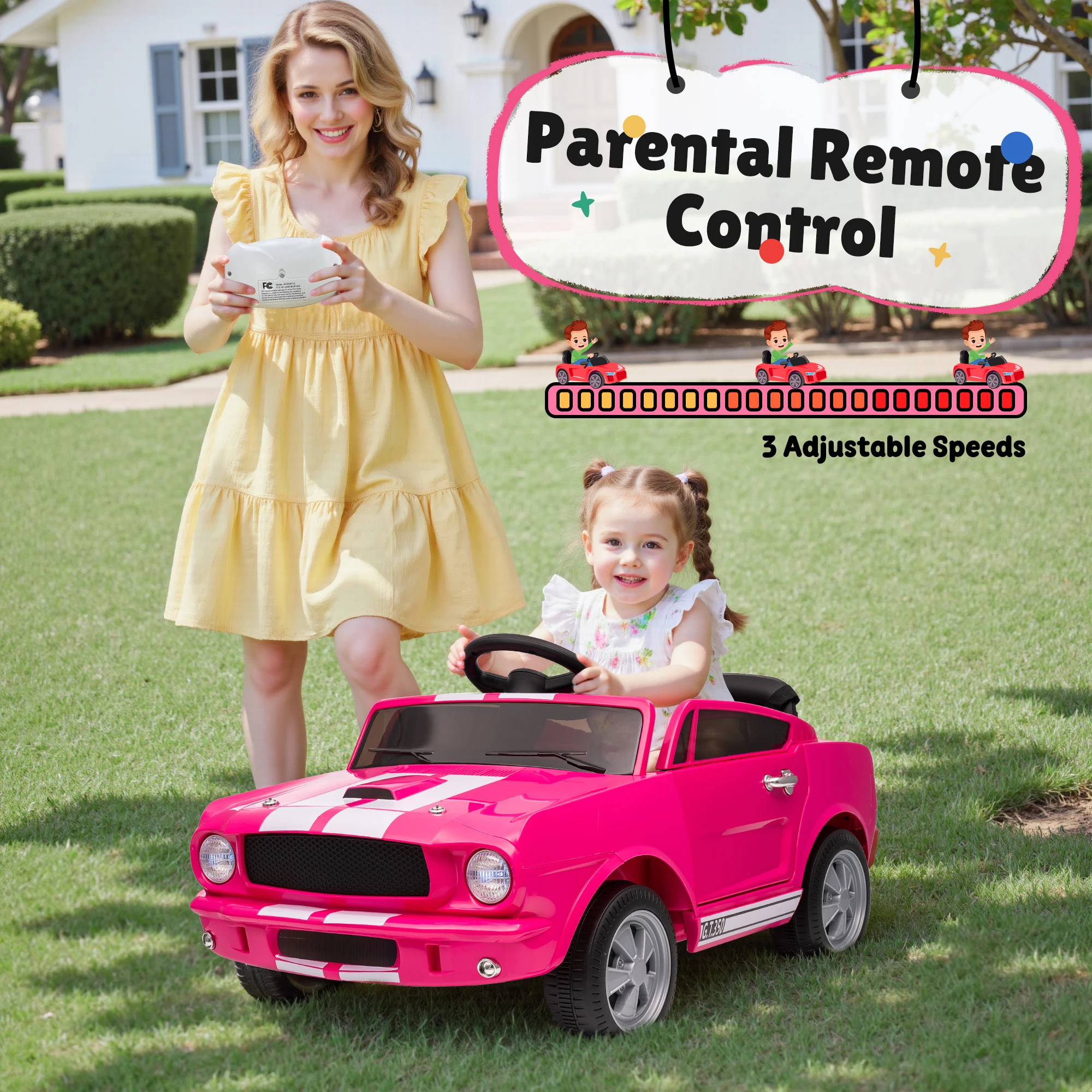 [Oficjalna licencja] Shelby GT350 Elektryczny samochód dla dzieci 12 V 2WD z pilotem dla rodziców i pasem bezpieczeństwa - zabawka do jazdy terenowej - za