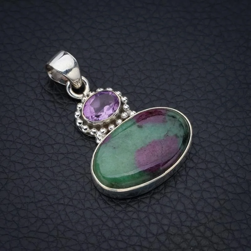 

StarGems Zoisite Amethyst Handmade 925 Sterling Silver Pendant 1.5" F4619