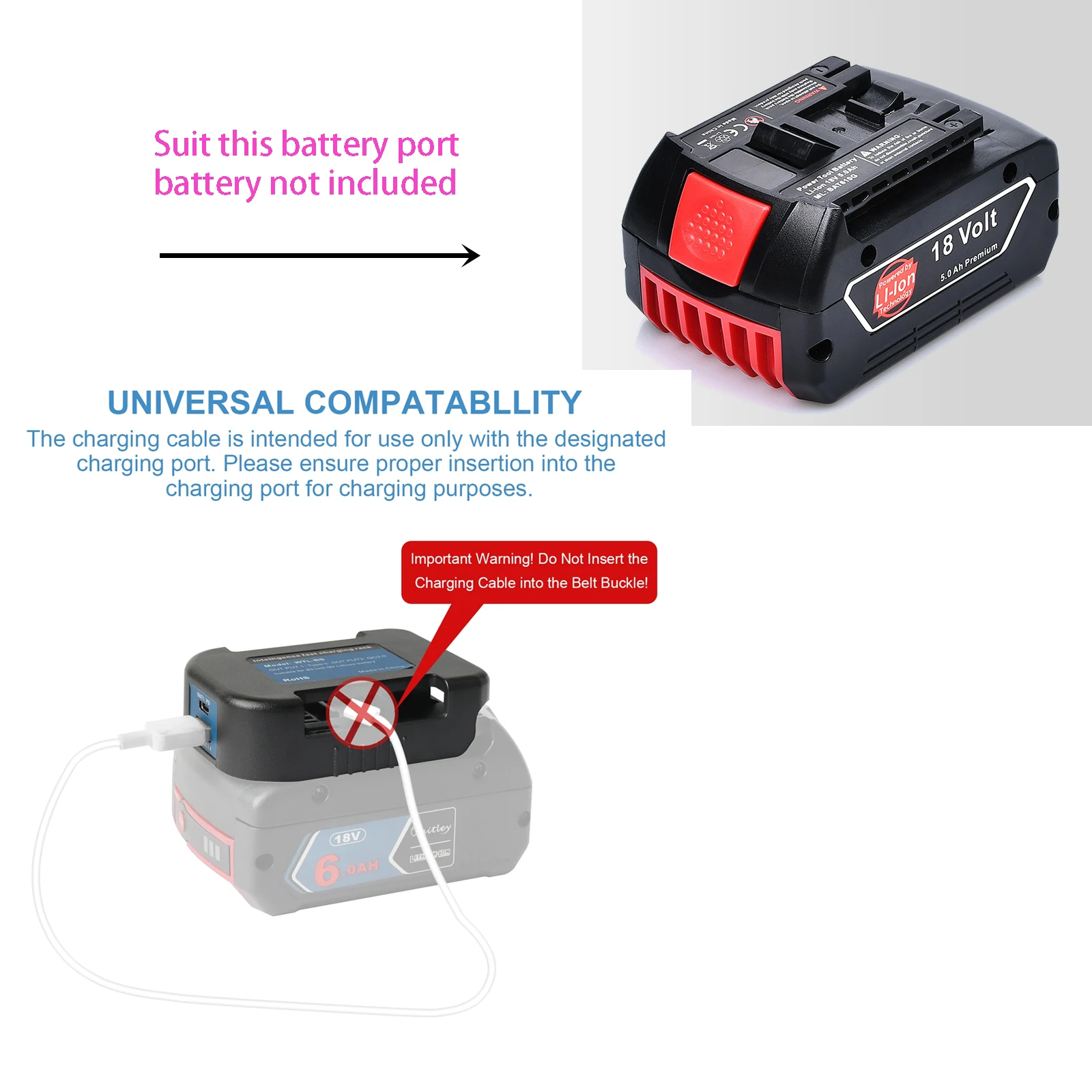 Power adaptor for Bosch 18V 14V Battery BAT618 BAT614  to DC 12V2A /3A or PD 22.5W QC3.0 Type-c USB  Tool Parts Accessories