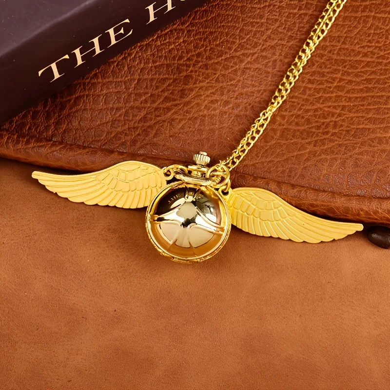 Pequeno Cute Golden Wings Ball Pumpkin Pocket Watch, Pequeno relógio pendente para crianças, Presente do relógio, Cor dourada