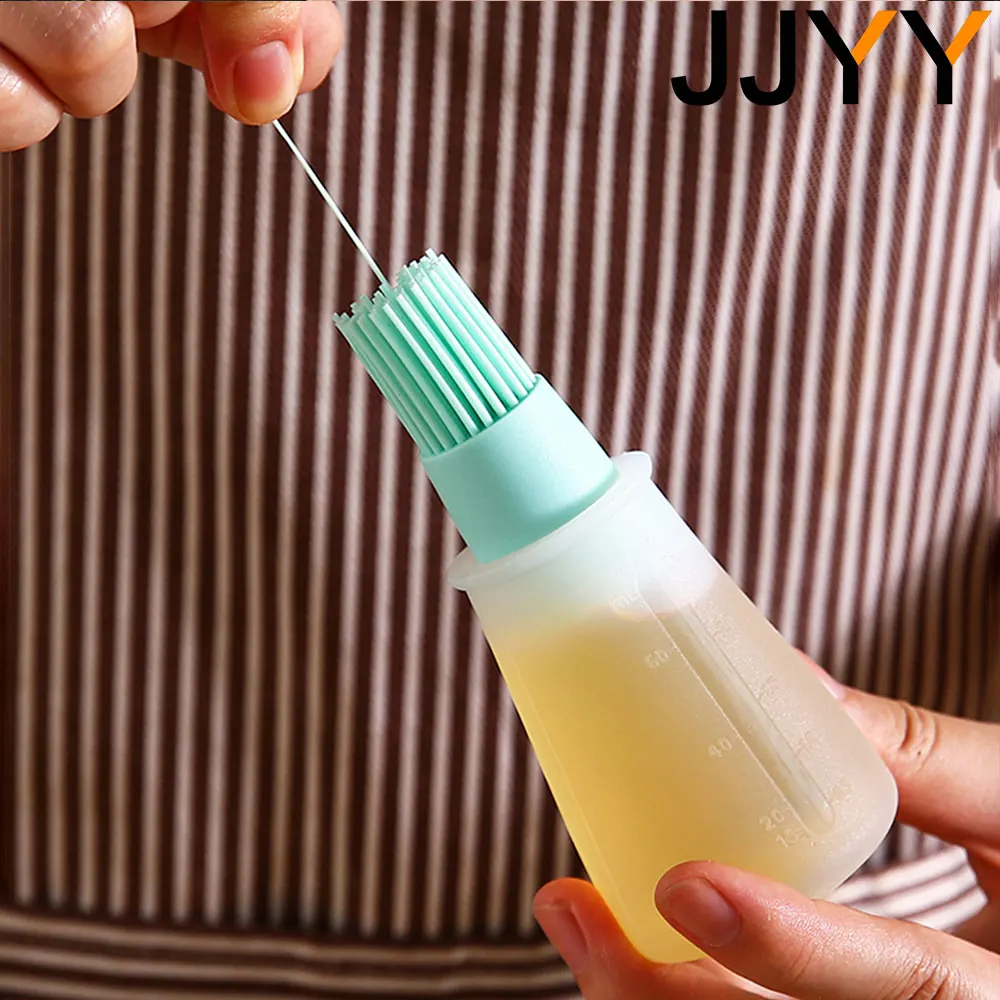 JJYY New Food Grade Silicone Oil Bottle with Lid, High Temperature Resistant Brush, Barbecue Baking Brush, Bbq Oil Control Brush