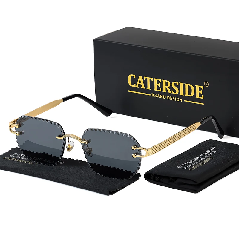 CATERSIDE Neue randlose Sonnenbrille für Herren, quadratisch, modisch, mit geschliffenen Gläsern, Markendesign, Sonnenbrille für Damen, Party, Festival, Brillengeschenk – Detail 8