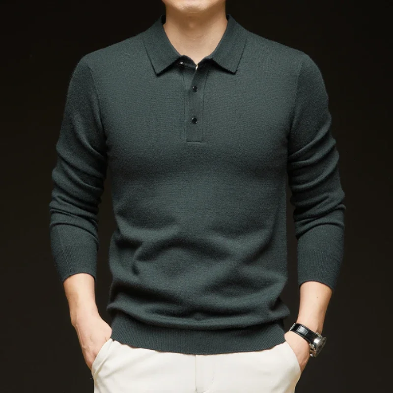 7 Colors Business Men\'s Sweater Knitwear Autumn Winter Casual Lapel Buttons Polo Shirt Korean Fashion Male Tops Pullover New