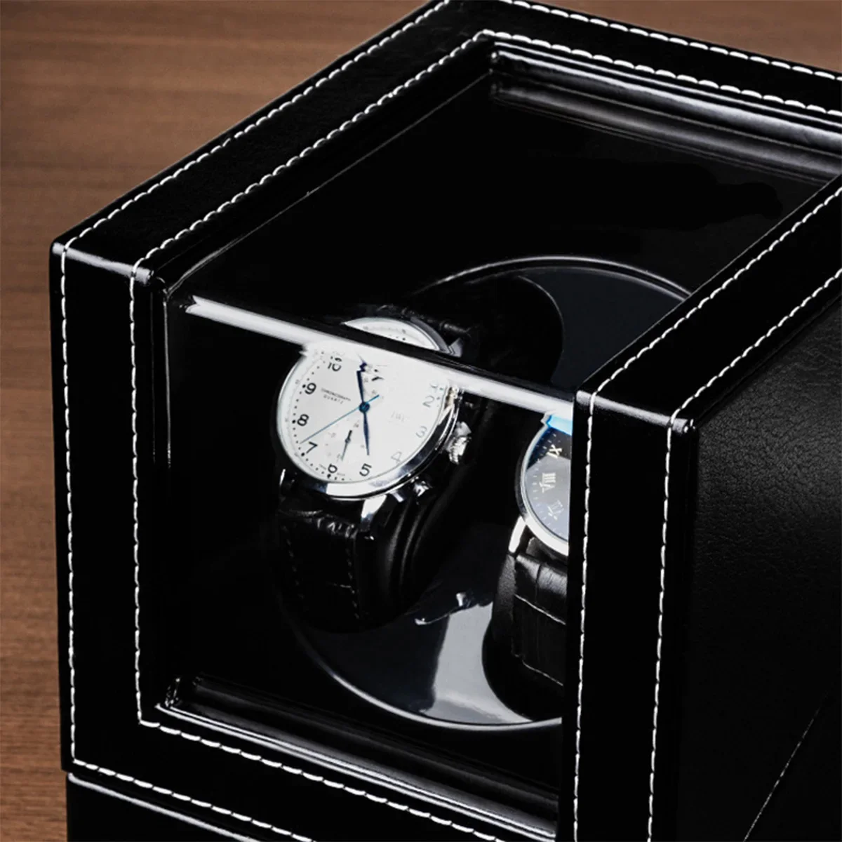 자동 시계용 더블 시계 와인더, 자동 시계 와인더, 가죽 상자, 조용한 모터, 2 슬롯