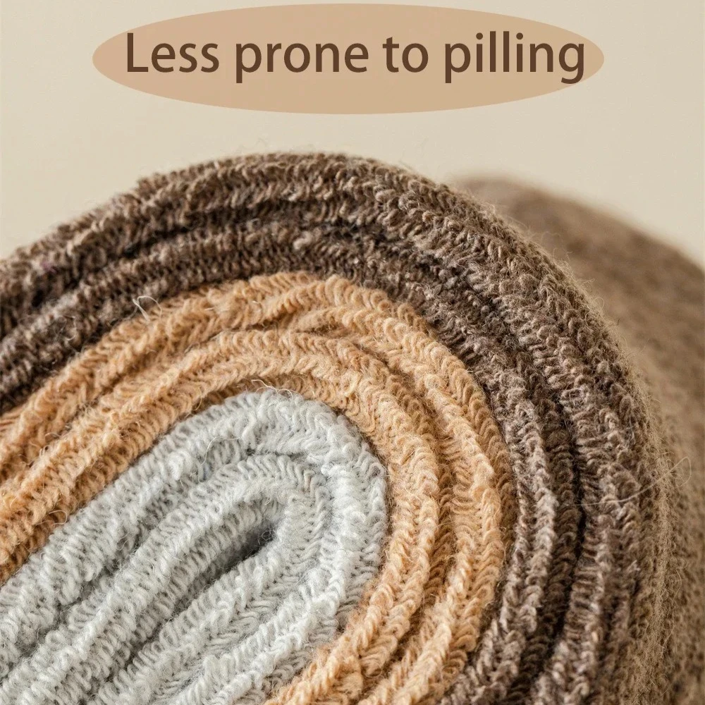 5 أزواج من الجوارب النسائية لمنتصف الساق - سميكة من تيري دافئة بلون سادة، تصميم بسيط للتنقل في الخريف/الشتاء والملابس غير الرسمية