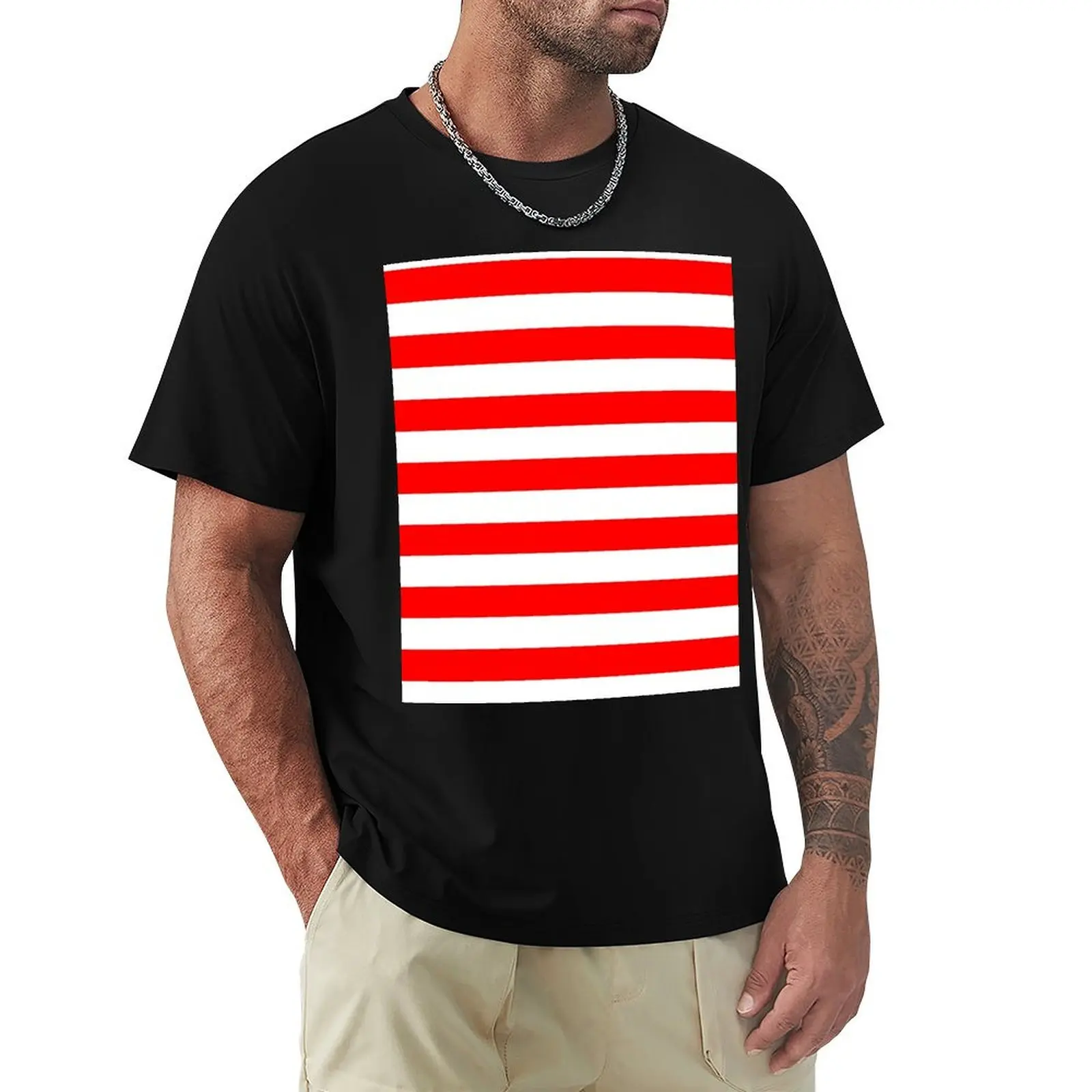 Red and White Horizontal Stripes T-Shirt Casual Breathable Short Sleeve Top