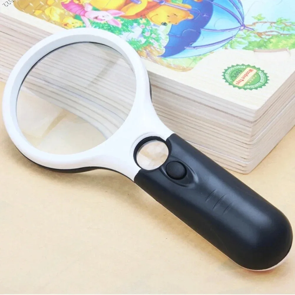 White Magnifying Glass Handheld 45X Magnifier With 3 LED Light For Reading Magnifying Glass Jewelry Loupe