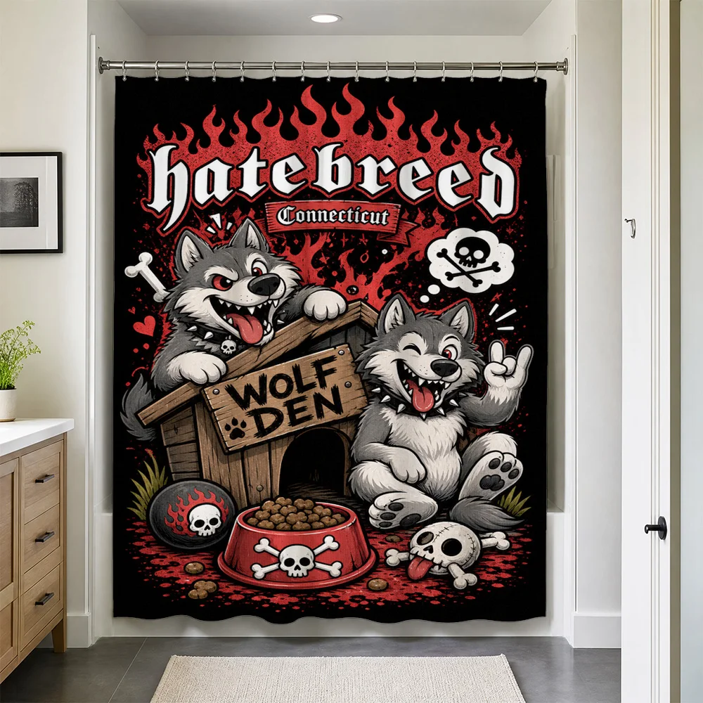 Waterproof Wolf Den Shower Curtain Punk Gothic Bathroom Decor Art Novelty Statement Home Accent Curtain for Man Gift