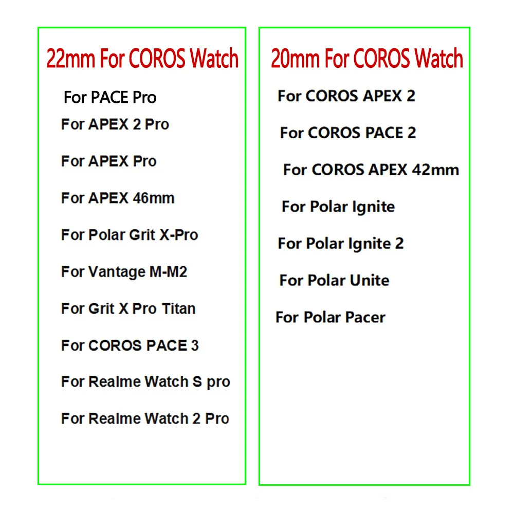20 22MM cinturino in nylon per orologio COROS PACE Pro CORO APEX 42mm cinturino di ricambio per orologio COROS APEX 42mm cinturino da polso