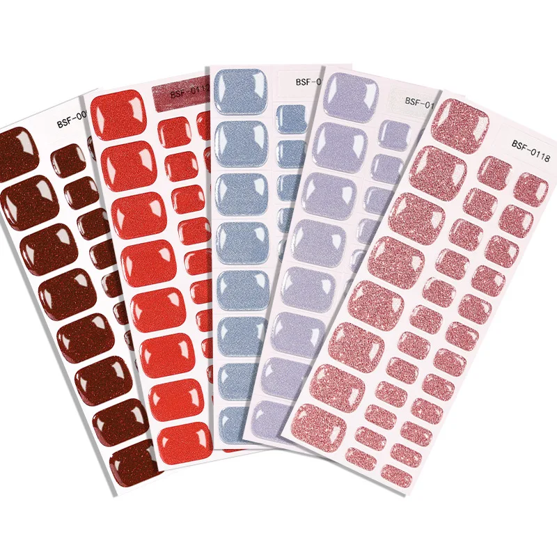 UV Free Gel Nail Stickers Glitter Press On Nail Art Wraps Self Adhesive No Lamp Manicure Toe Nail Decals For Women Winter Xmas