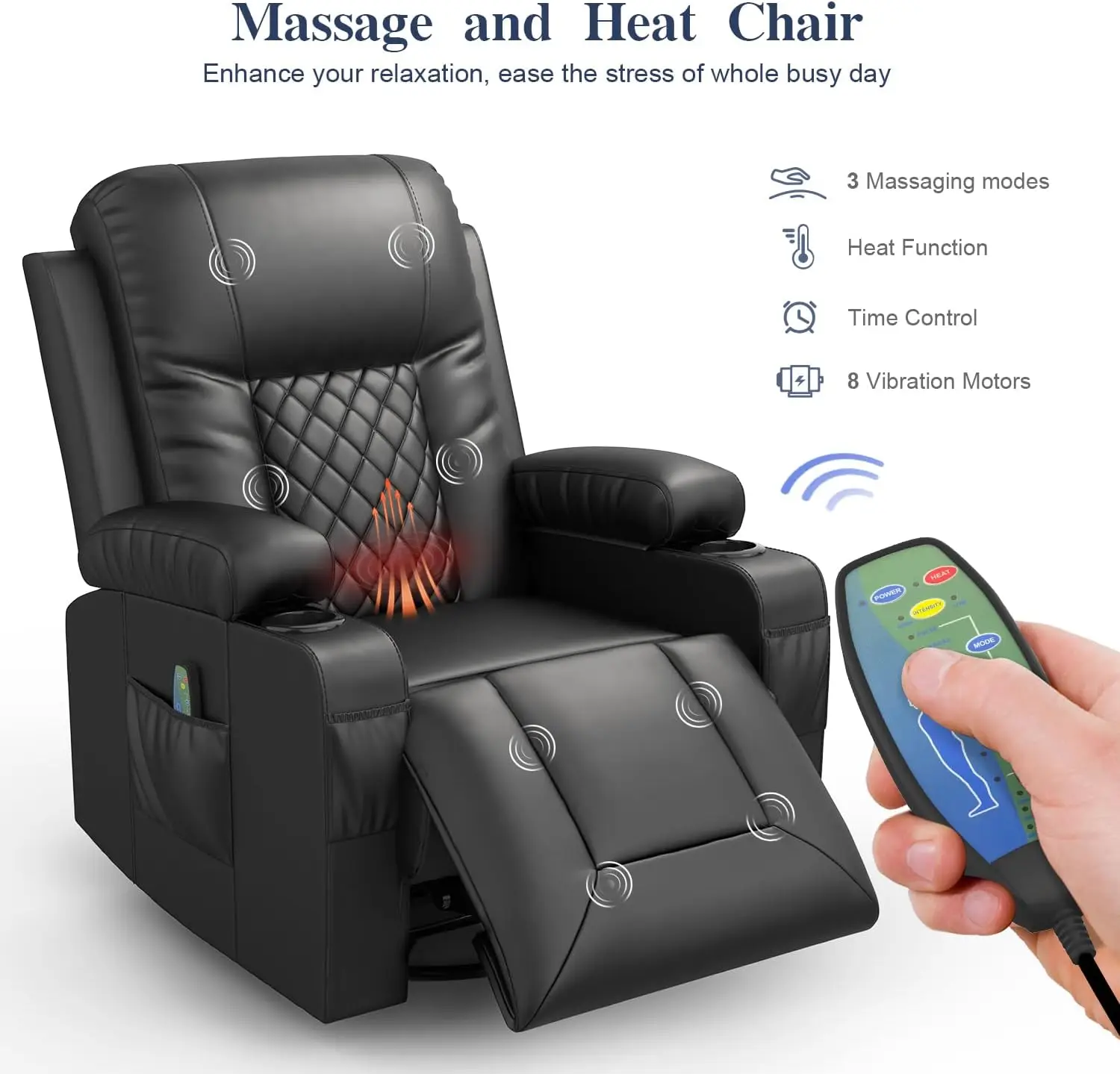 Chairs for Adults, Massage Rocker with Heated Modern Ergonomic Lounge 360 Degree Swivel Single Sofa Seat Living Room Lounge Recl