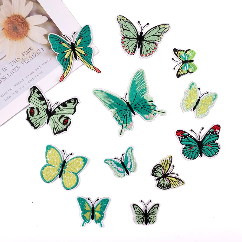 Green Butterfly Embroidery Patches For Clothes Iron on Appliques Badges Women\'s Clothing Headwear Hair Clips Decor Accessories