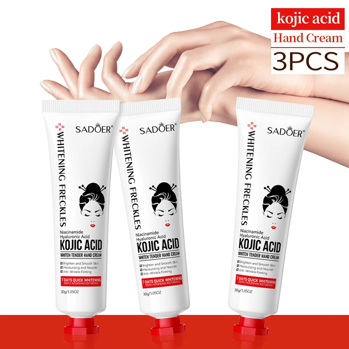 Crème pour les mains blanchissante et hydratante à l'acide kojique, adaptée au transport en automne et en hiver pour empêcher la peau sèche, 3 pièces