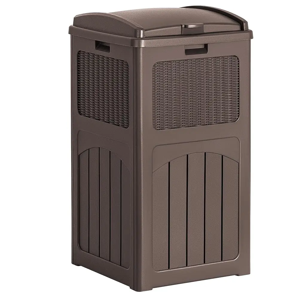 

30 Gallon Trash Can, Resin Outdoor Garbage Can With Lid, Waterproof Hideaway Patio Waste Bins For Outside Use