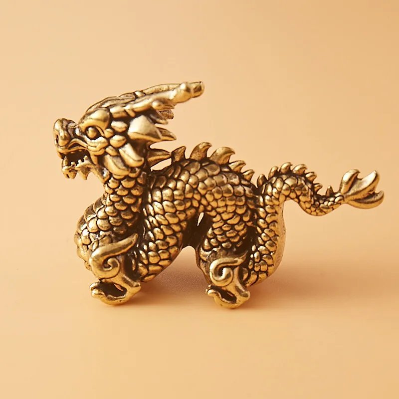 Pure Copper Bronze Dragon Ornaments Chinese Mascot Desktop Ornament Brass Decoration Hand-made Craft Furnishings m771