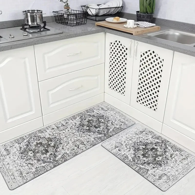 1pc Bohemian kitchen rug, non-slip machine washable flannel floor mat, suitable for hallway door kitchens