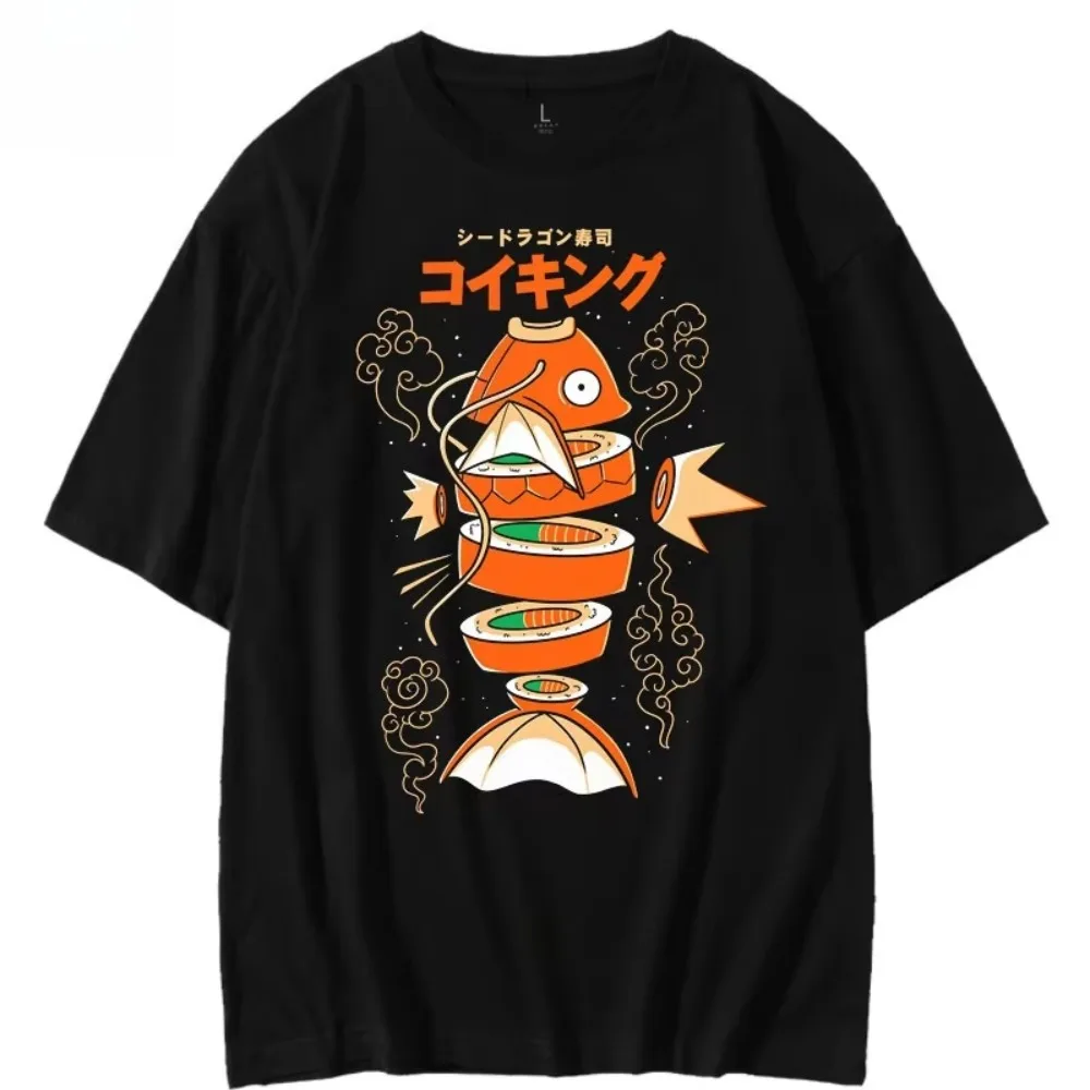 MINISO Japanese-style Pokémon King Carp Magikarp Sushi Sashimi Short Sleeve T-Shirt Loose Men's Summer Trend Top Clothing