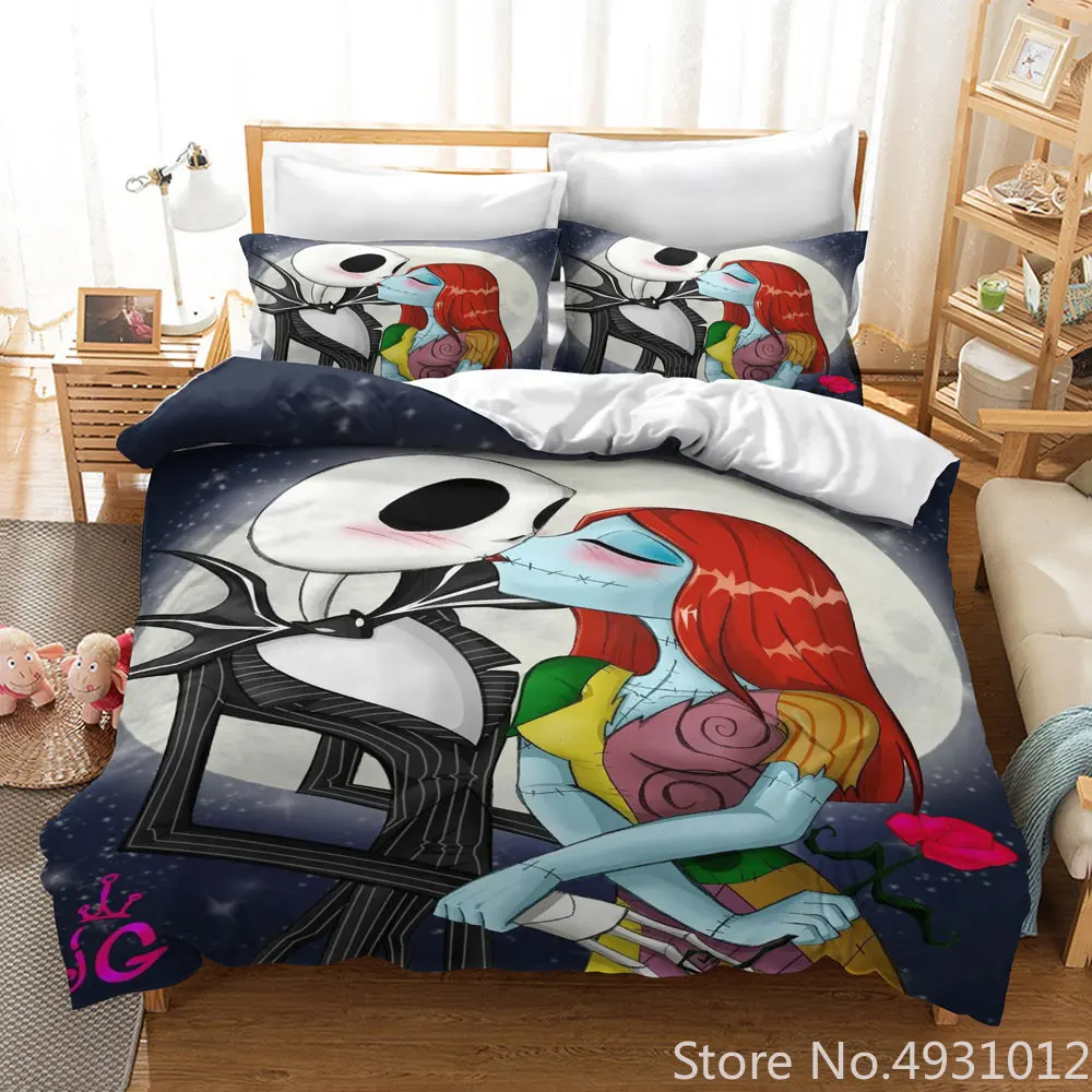 Disney Nightmares Before Christmas Bedding Set 3D Printed Jack and Sally Double King Size Duvet Cover Set Valentine's Day Gifts