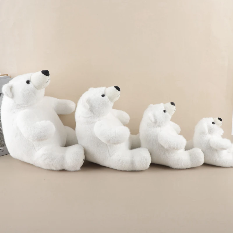 Großfüßiger Sitzender Eisbär Plüschtier mit Rotem Schal Flauschiges Gestopftes Eisbär-Kuscheltier Weiches Rundes Wildtier Zoo-Souvenir – Detail 17