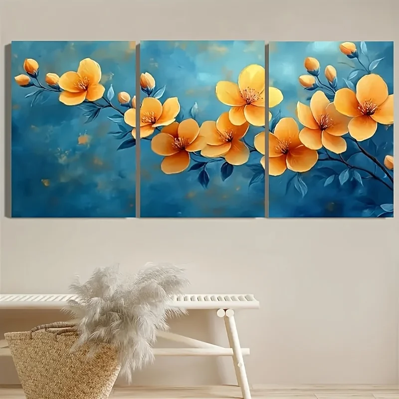3pcs Colorful Flower Blue Yellow Perfect Wall Art Canvas Unframed