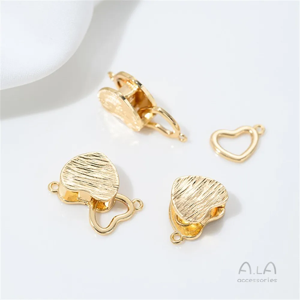 14K Gold Brushed Peach Heart Buckle Spring Clip Buckle DIY Handmade Pearl Bracelet Necklace Connecting Buckle Accessories