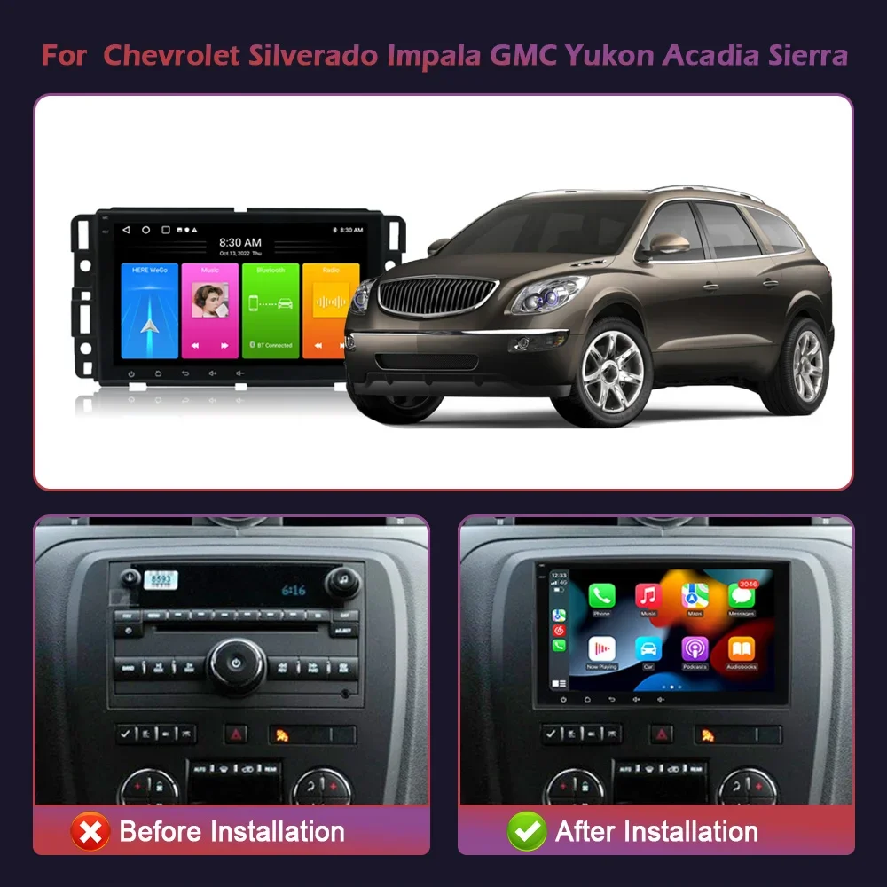 Estéreo 2 Din pantalla Android 13 para Chevrolet Silverado Impala GMC Yukon Acadia Sierra Radio Multimedia inalámbrica