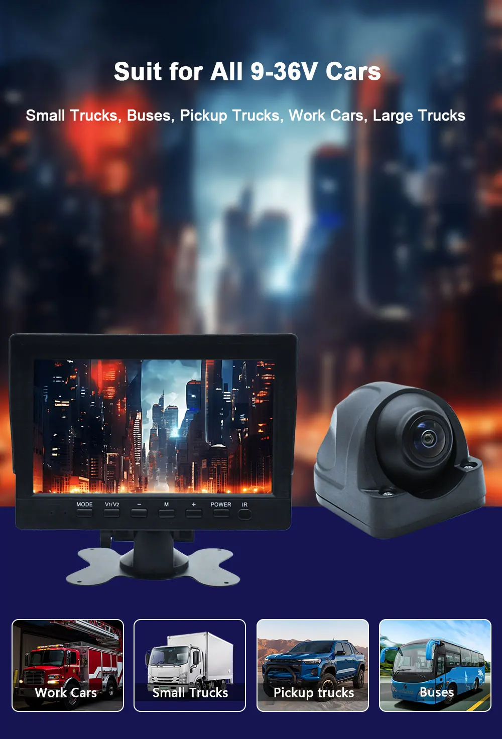 

HD 7" IPS Screen 1920*1080P AHD 1080P Car Recording DVR Monitor IR Night Vision 1080P Rear Vehicle Camera Truck Bus Trailer