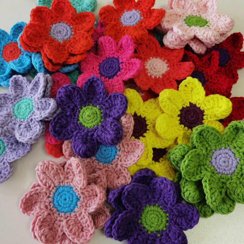 Decoration Coasters Handmade Crochet Cup Pad Multicolor Flower Wool Doilies Round Table Mat 9cm DIY Hand Accessories 30pcs/lot