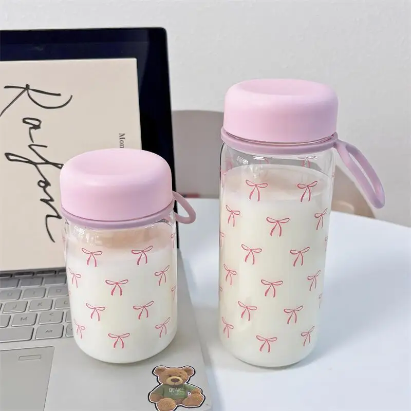 

Cute Bow Water Bottle With Straw Kawaii Tumbler 400/600ml Plastic Coffee Cold Cup Tumbler Women Fruit Tea Drink Bottle BPA Free