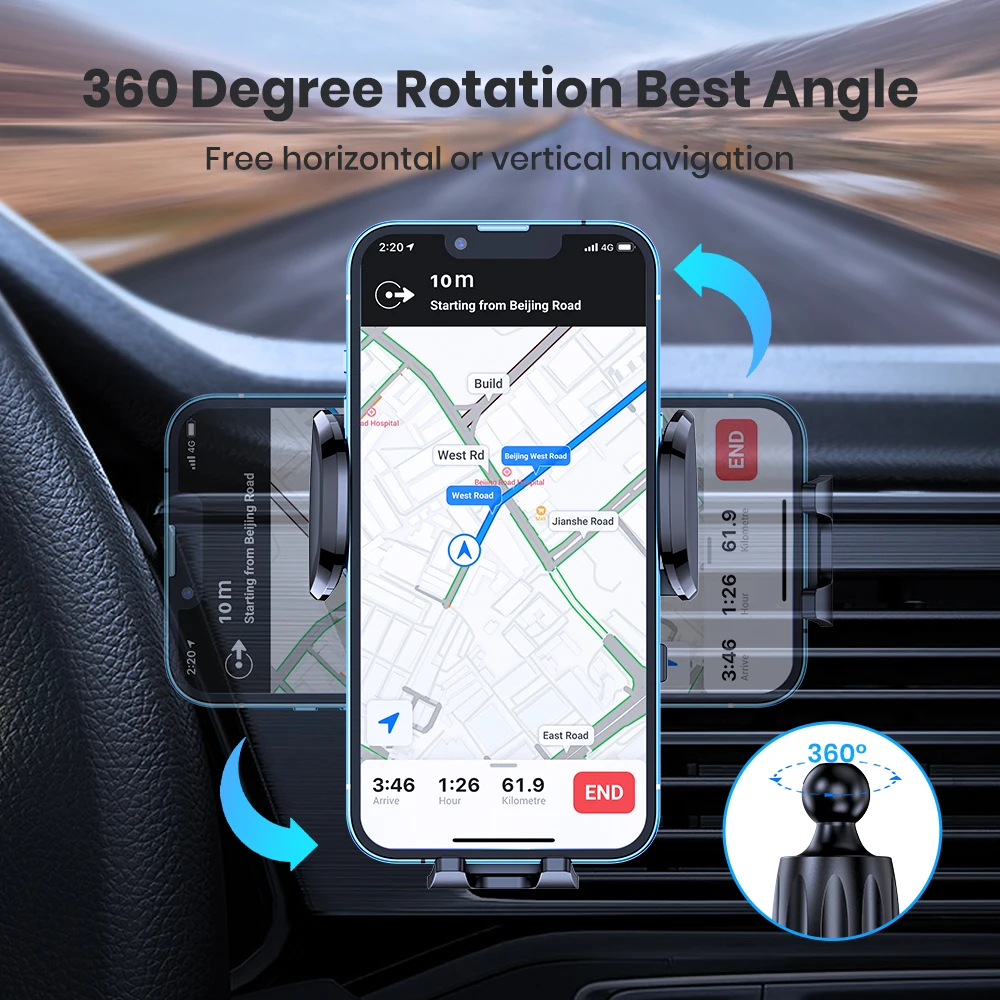 TOPK Car Phone Holder Air Vent Car Mount [Big Phone & Thick Cases] Hands Free Cell Phone Automobile Clamp Cradles for All Phones