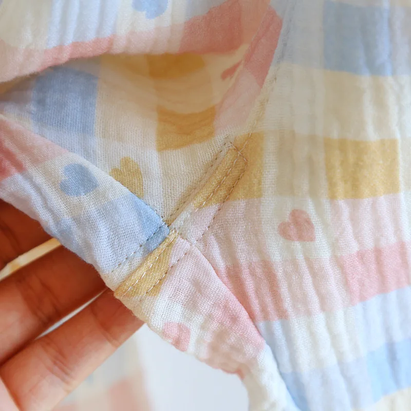 2025 Frühjahr/Sommer Neue frauen Pyjama Set 100% Baumwolle Crepe Kragen Liebe Plaid Langarm Lange Hosen Hause kleidung Set Damen