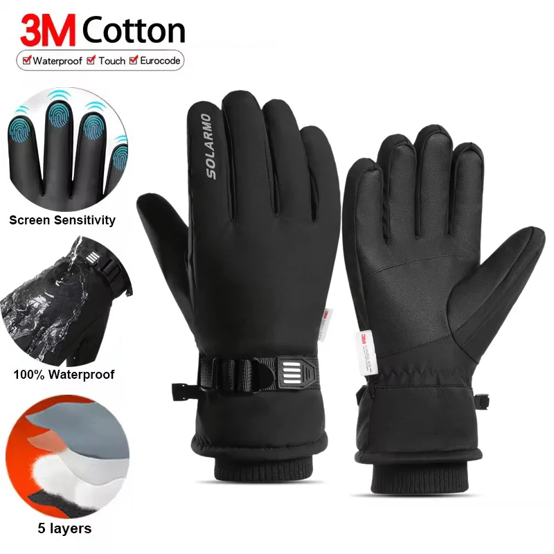 Winter männer Skifahren Handschuhe Touchscreen Wasserdicht Kaschmir Futter Verdickte Anti Slip Handschuhe Outdoor Motorrad Reiten Handschuhe