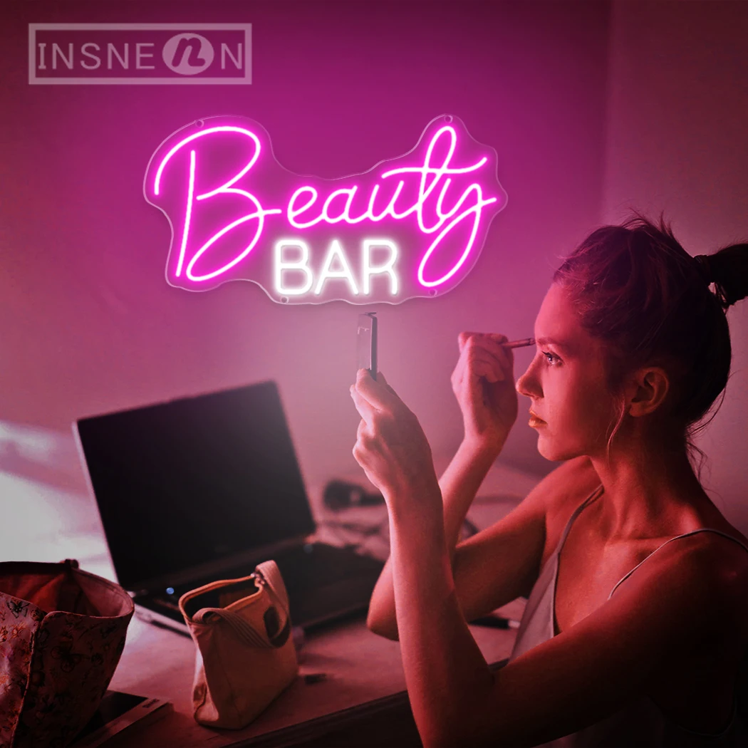 Beauty Bar Neon Sign LED Wall Decor with USB Power for Home Living Room Party Game Area Bar Cafe Girls Makeup Room Bedroom Decor