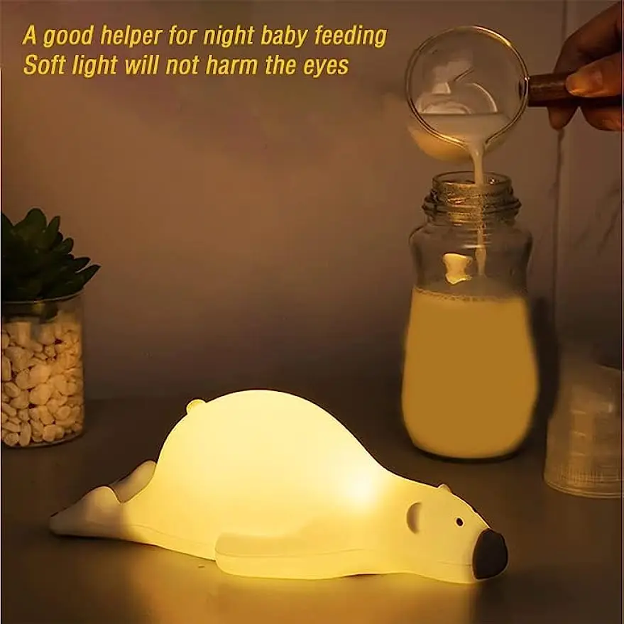 Cute Bear Nightlight, LED Night light, Dimmable And Rechargeable Breastfeeding Bedside Fun Touch Nightlight, Timer