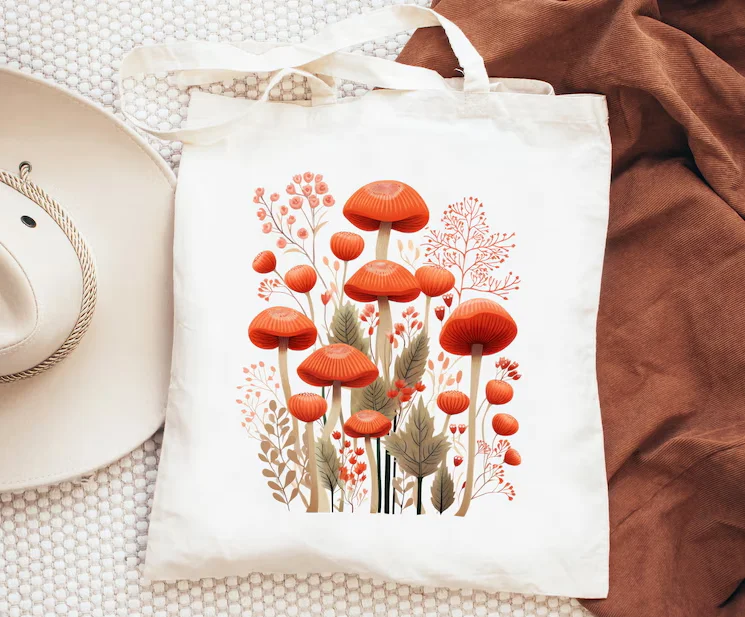 

Minimalist Women's Daily Shopping Bag Plant Flower Printed Shoulder Bag Fitness Bag Student Tutoring Tote Bag Foldable Portable