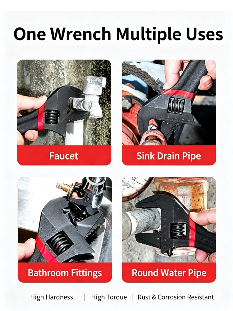 JUSTINLAU 1 Stück 6/8 Zoll Kurzgriff Verstellbarer Schraubenschlüssel, Übergroßer Offener Mini-Schraubenschlüssel, Großdurchmesser-Handwerkzeug für Badezimmerreparaturen – Detail 2