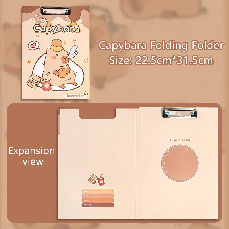 การ์ตูนน่ารัก Capybara แฟ้มโฟลเดอร์แฟชั่นแฟ้มเก็บคลิปโฟลเดอร์เอกสารผู้ถือกระดาษแบบพกพา Exam โฟลเดอร์กระดาษ