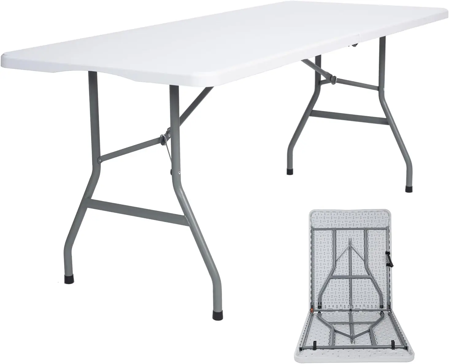

6ft Heavy Duty Folding Table Portable for Indoor Outdoor Parties Camping BBQs Easy Storage White