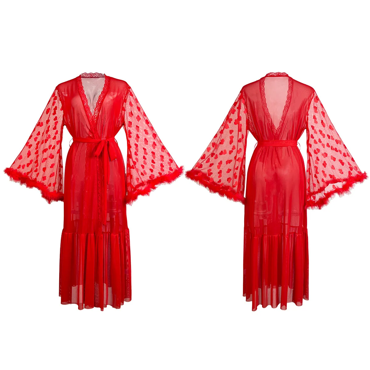 

Sexy Lingerie Mesh Pajama Robe Women's Nightdress Bride Robe Nightgown Bridal Wedding Dressing Kimono Bathrobe Home Wear