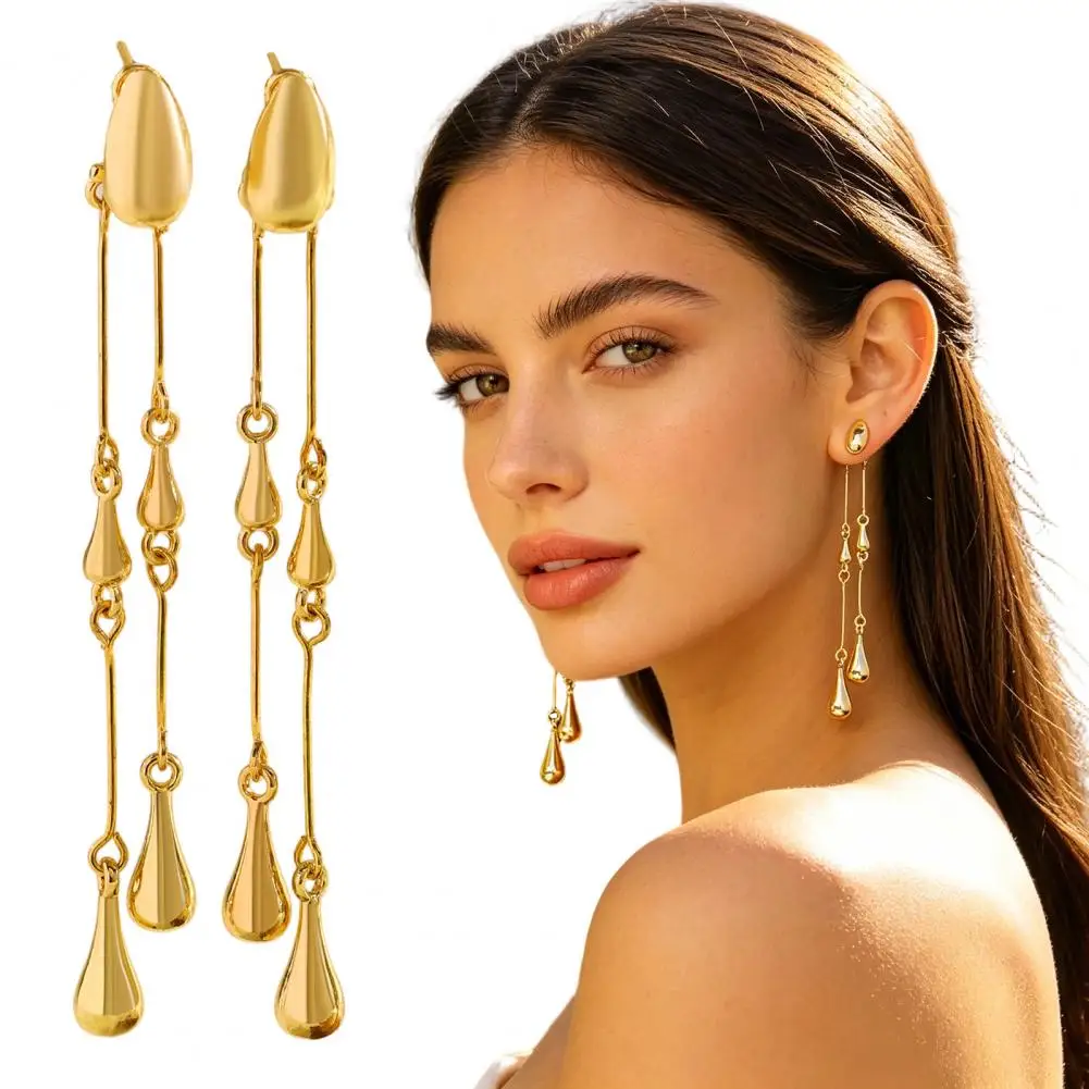 1 Pair Cool Style Earrings Long Earrings Water Drop Tassel Lengthening Design Lightweight Daily Wear Earrings