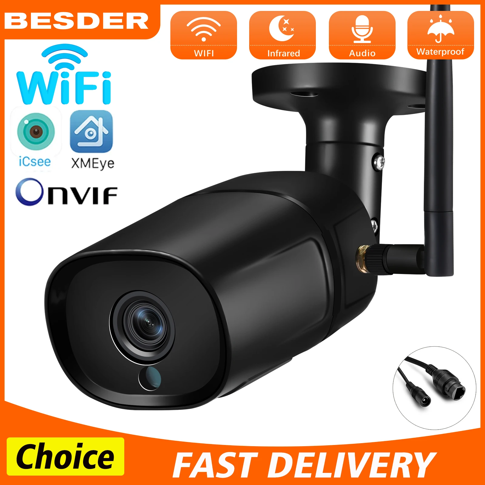 BESDER WIFI IP Camera Full HD Outdoor Bullet WIFI Camera H.265 Human Detect Night Vision CCTV Surveillance Security Protection