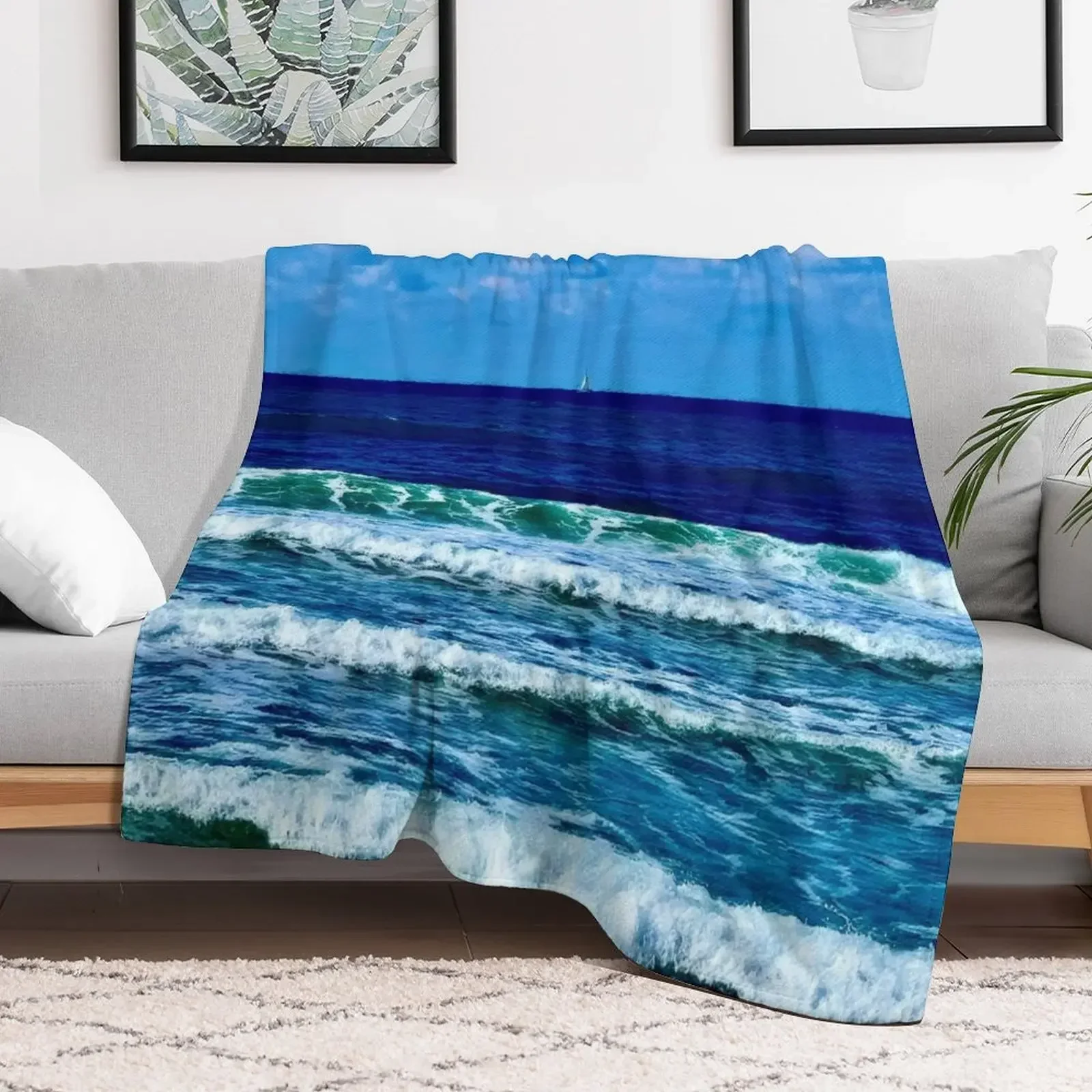 

A Sailboat on the Deep Blue Sea Throw Blanket funny gift Furry Soft Big Blankets