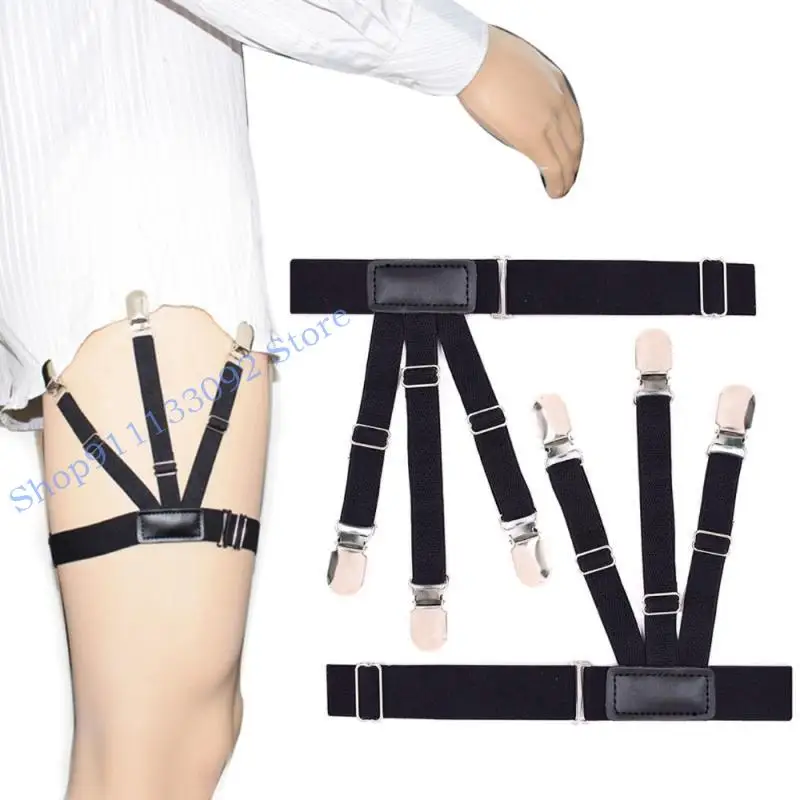 

H9ED 2Pcs/Set Elastic Leg Suspenders Shirt Stays Holder Straps Metal Locking Clamps