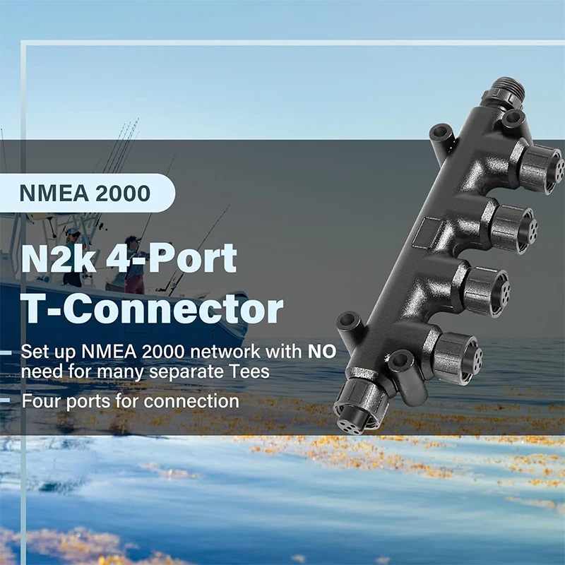 NMEA 2000 (N2k) 4-Port MultiPort (Tee) T-Connector for Garmin Lowrance Simrad B&G & Navico Networks, 5 Pin, IP67 Waterproof