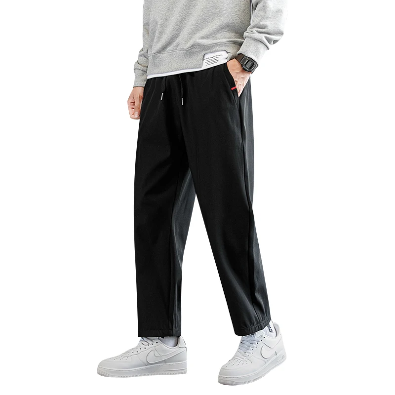 Plus Size Trousers Men\'s 2024 New M-8XL Ice Silk Pants Drawstring Feet Leisure Sports Running Fitness Harajuku Trousers