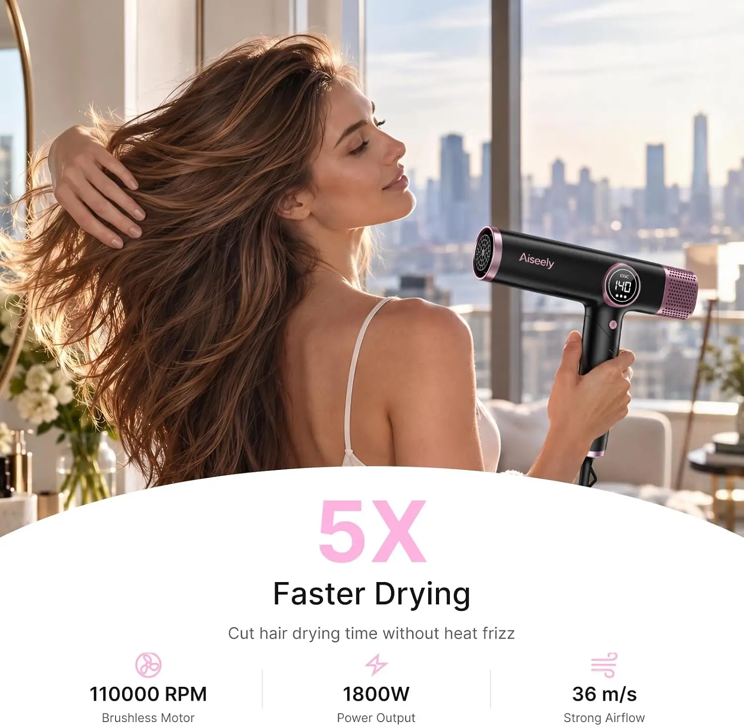 1800W Ionic Hair Dryer, Dual-Voltage Blow Dryer Designed for Fast Drying